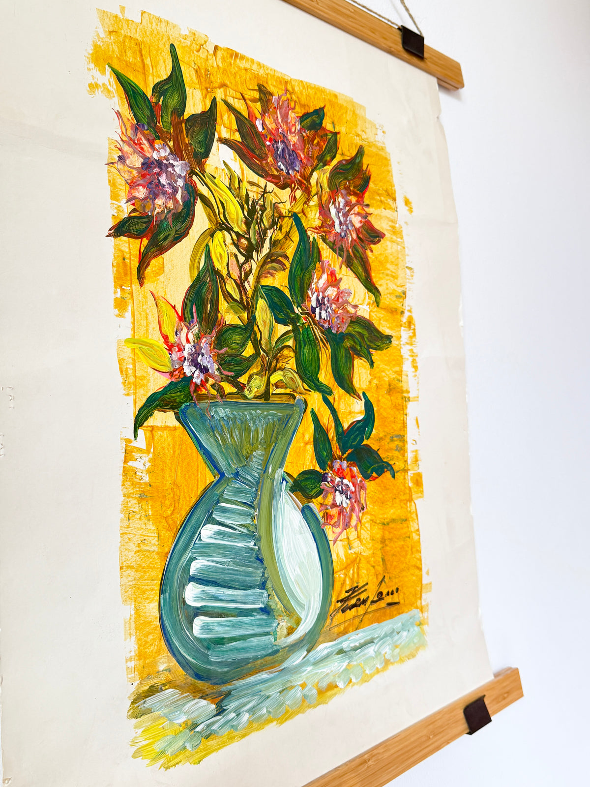 Vintage Signed Floral Still Life on Paper | Expressionist Modern, 2000
