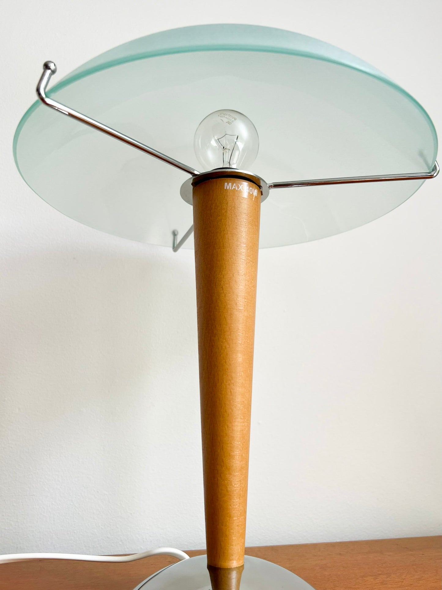 IKEA Kvintol Frosted Glass & Wood Table Lamp | Scandinavian Postmodern, 1990s