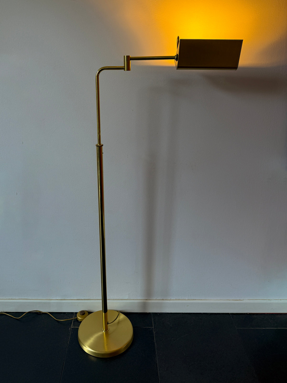Vintage Dijkstra Brass Floor Lamp with Adjustable Height and Swing Arm | Mid-Century Modern, 1970s