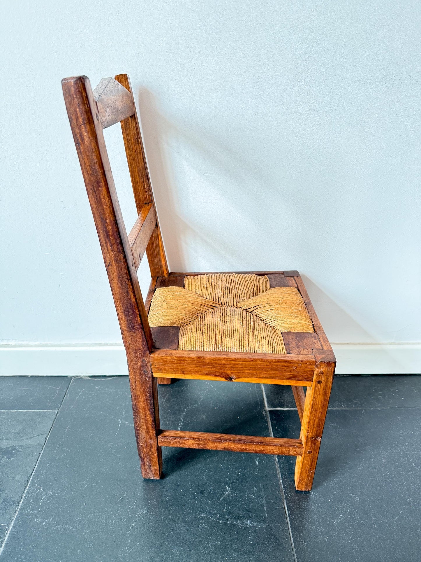 Vintage Wooden Children’s Chair with Woven Seat | Art Deco · Rustic, early 20th Century