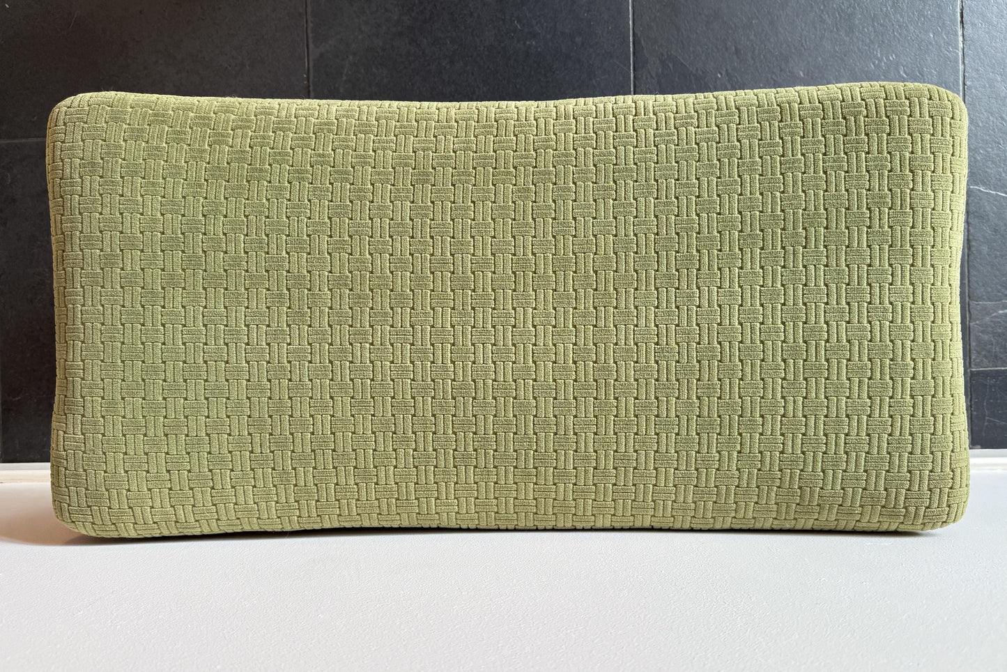 Vintage Wooden Footstool with Green Upholstery | Mid-Century Modern