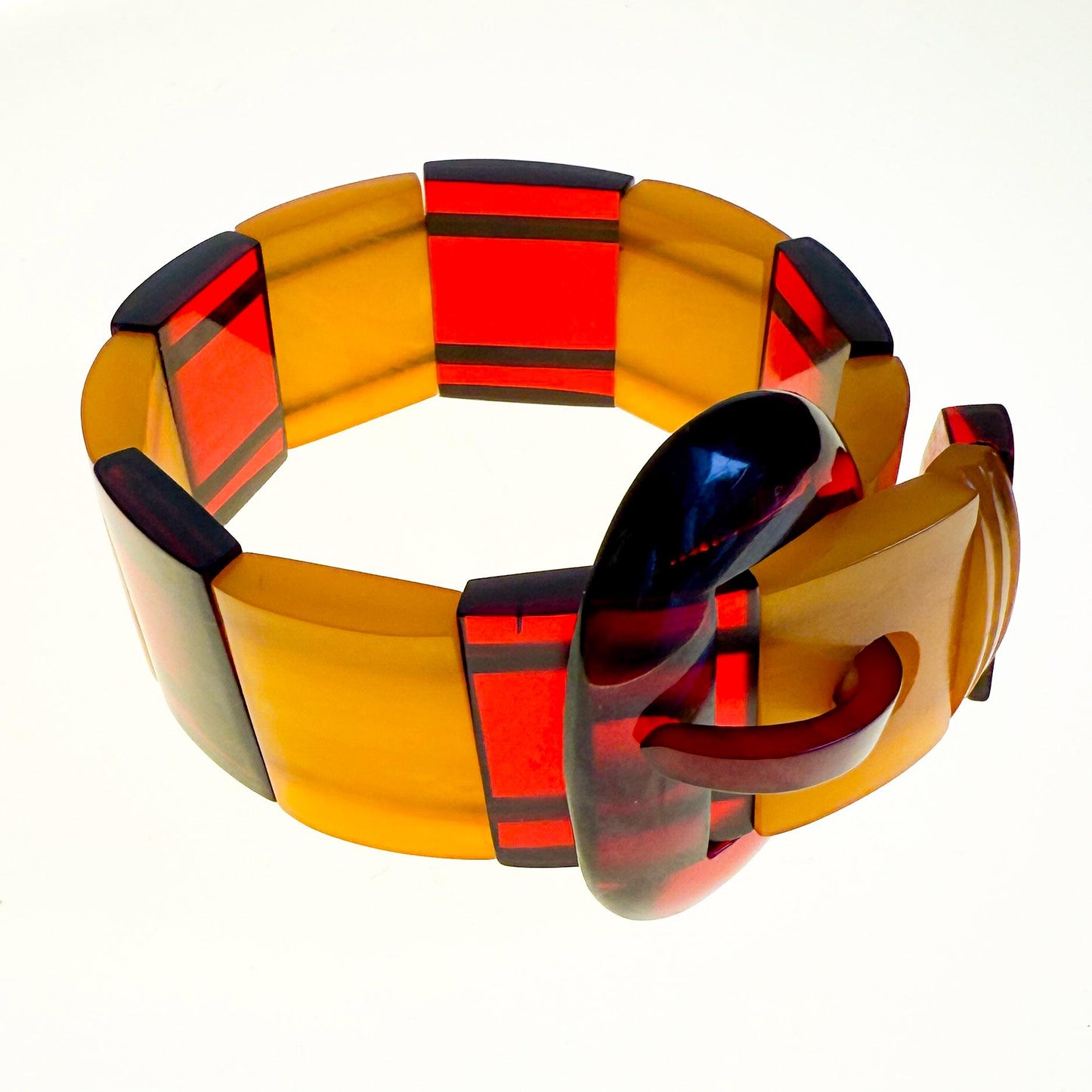 Vintage Bakelite Catalin Bracelet with Cherry Juice & Butterscotch Panels | Art Deco, 1940s