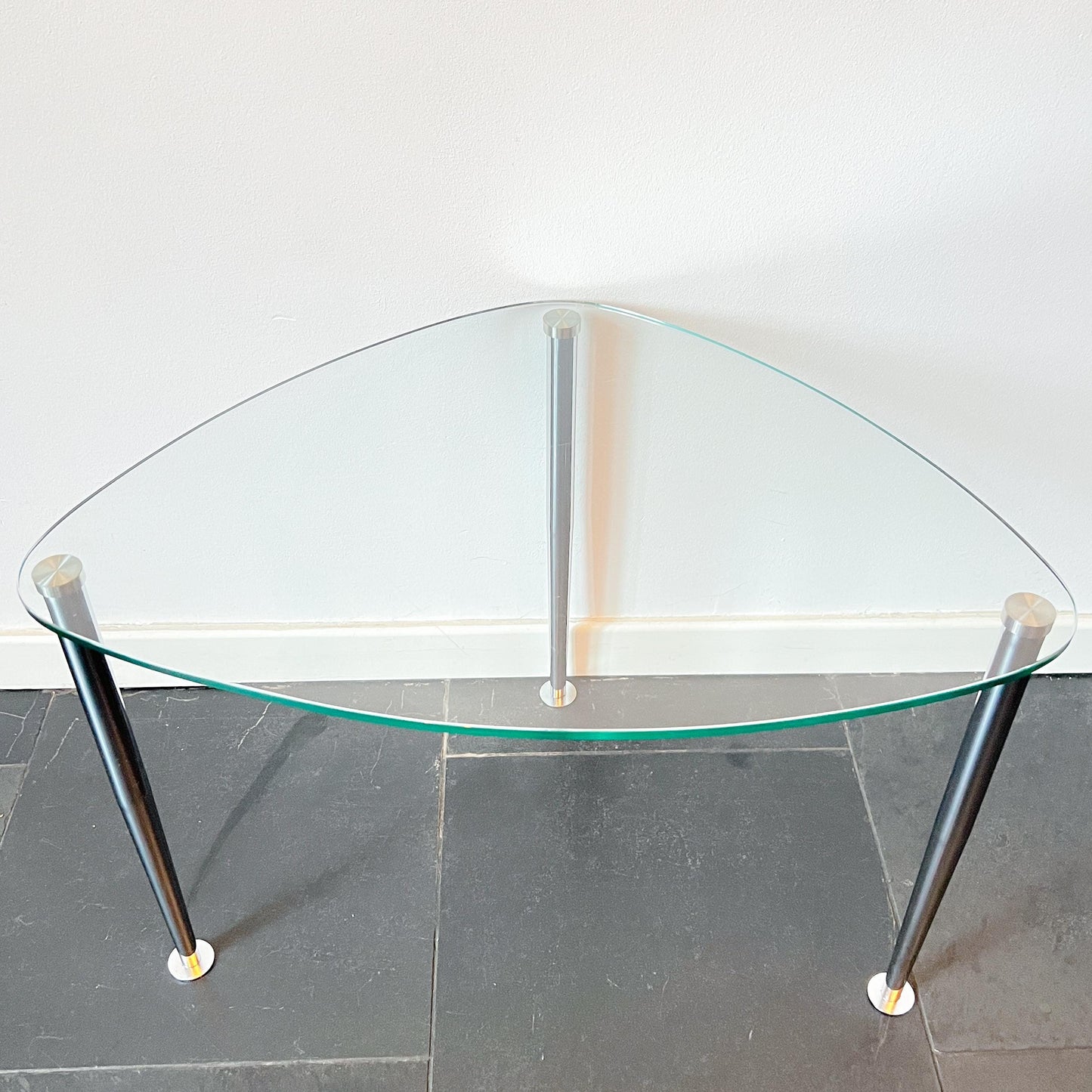 Vintage Triangular Coffee Table in Glass and Chrome | Minimalist Modernist, 1960/70s