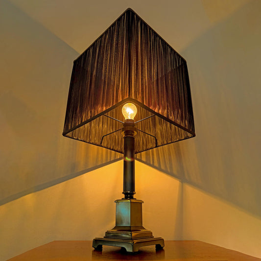 Mid-Century Hollywood Regency brass XL table lamp by Herda Amsterdam with pleated black fabric shade.