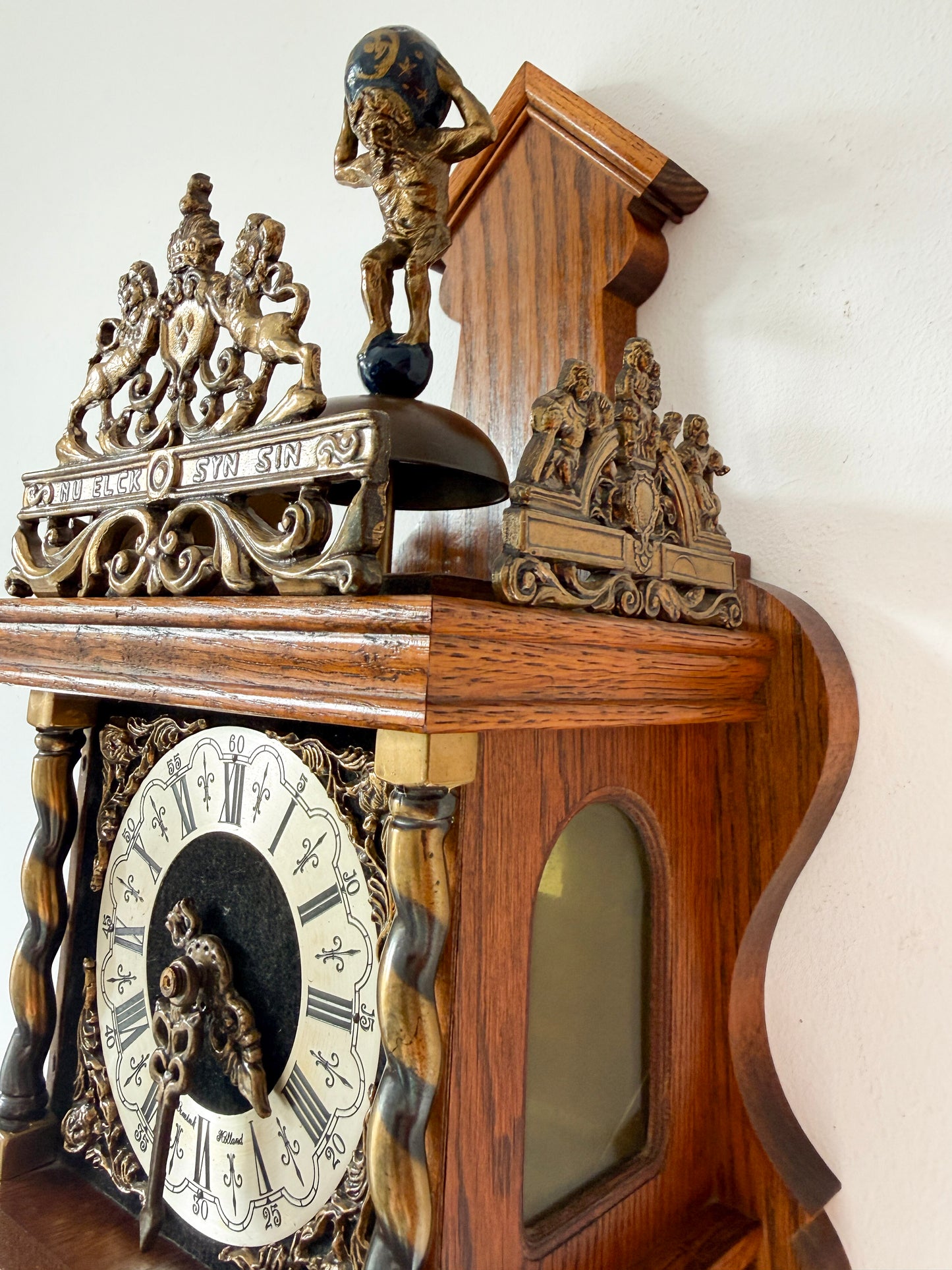 Vintage Warmink Zaanse Wall Clock with Atlas Pediment | Dutch Baroque Revival, Mid-Century