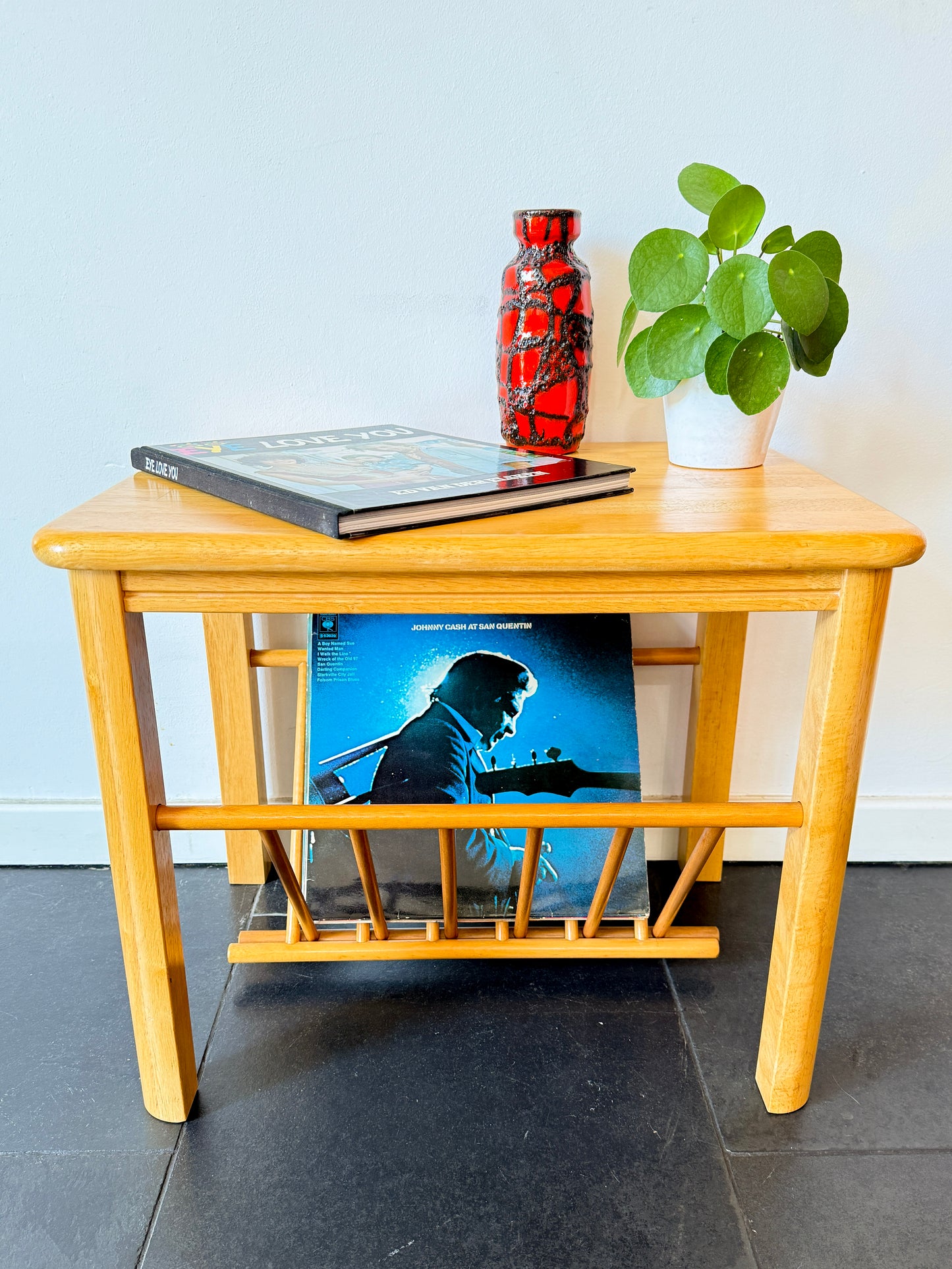 Vintage Wooden Side Table with Magazine Rack | Mid-Century Modern, Late 20th Century