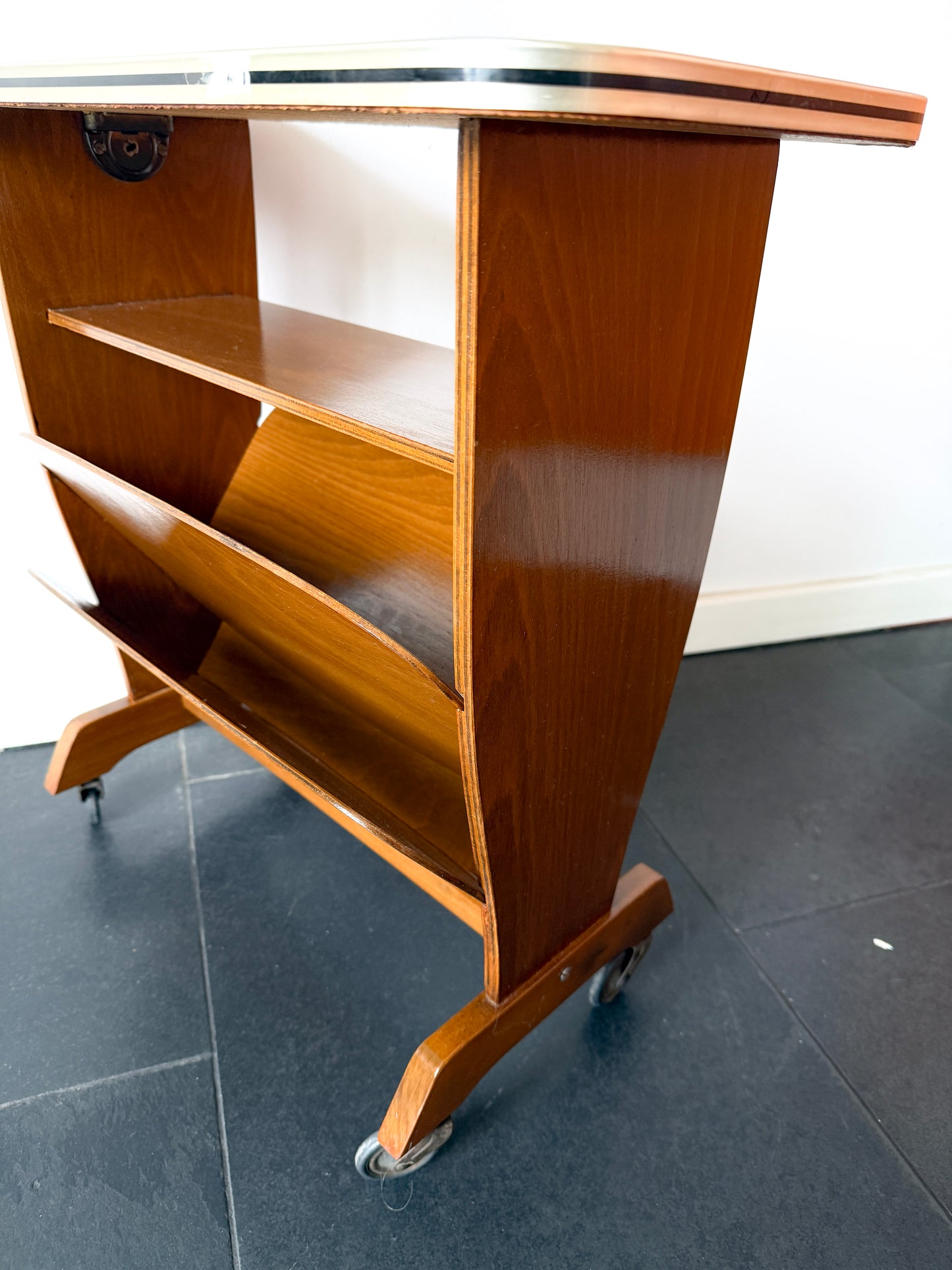 Vintage Bar Cart / Magazine Rack with Marble-Effect Top | Mid-Century Modern, 1950/60s