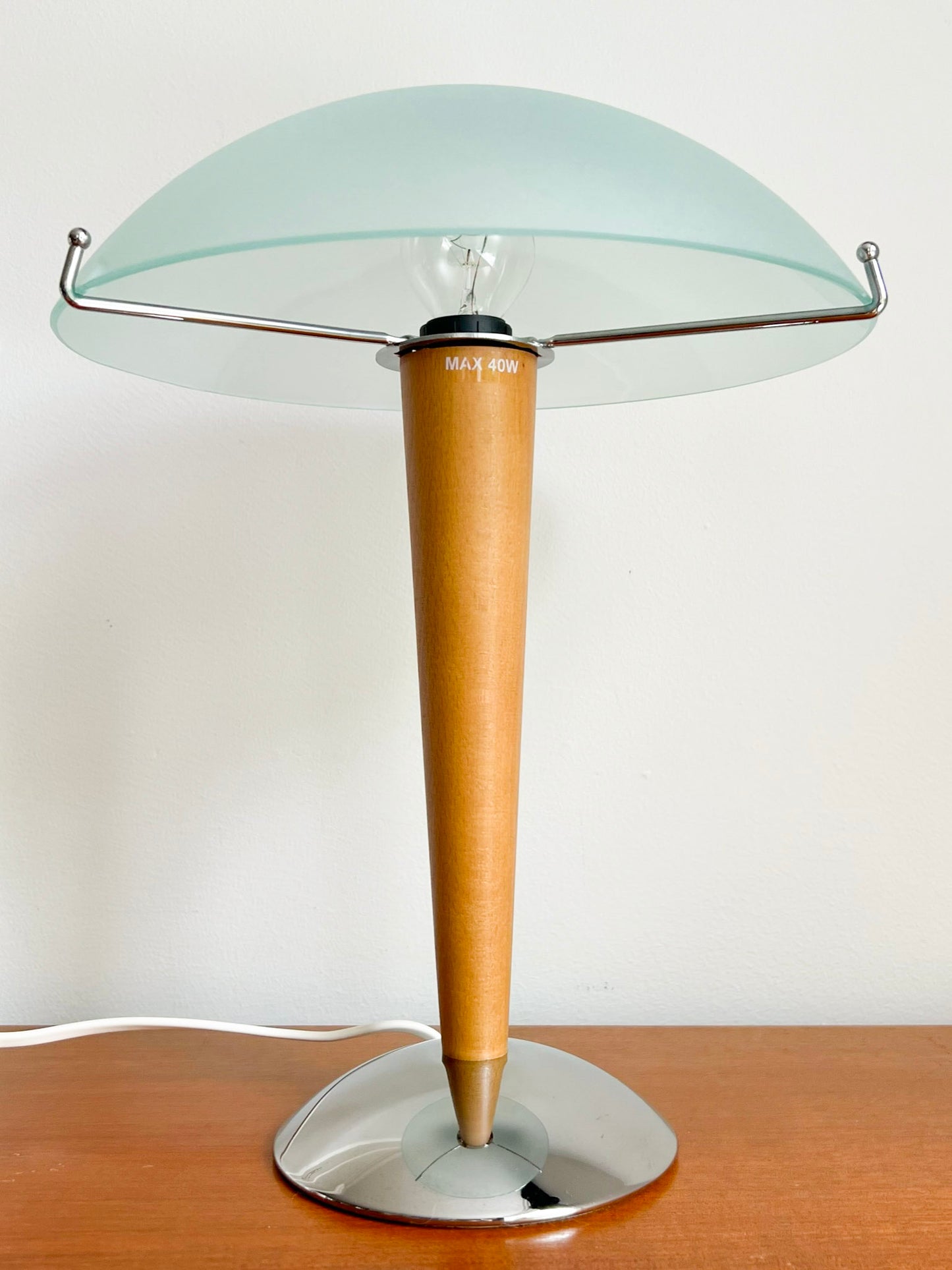 IKEA Kvintol Frosted Glass & Wood Table Lamp | Scandinavian Postmodern, 1990s