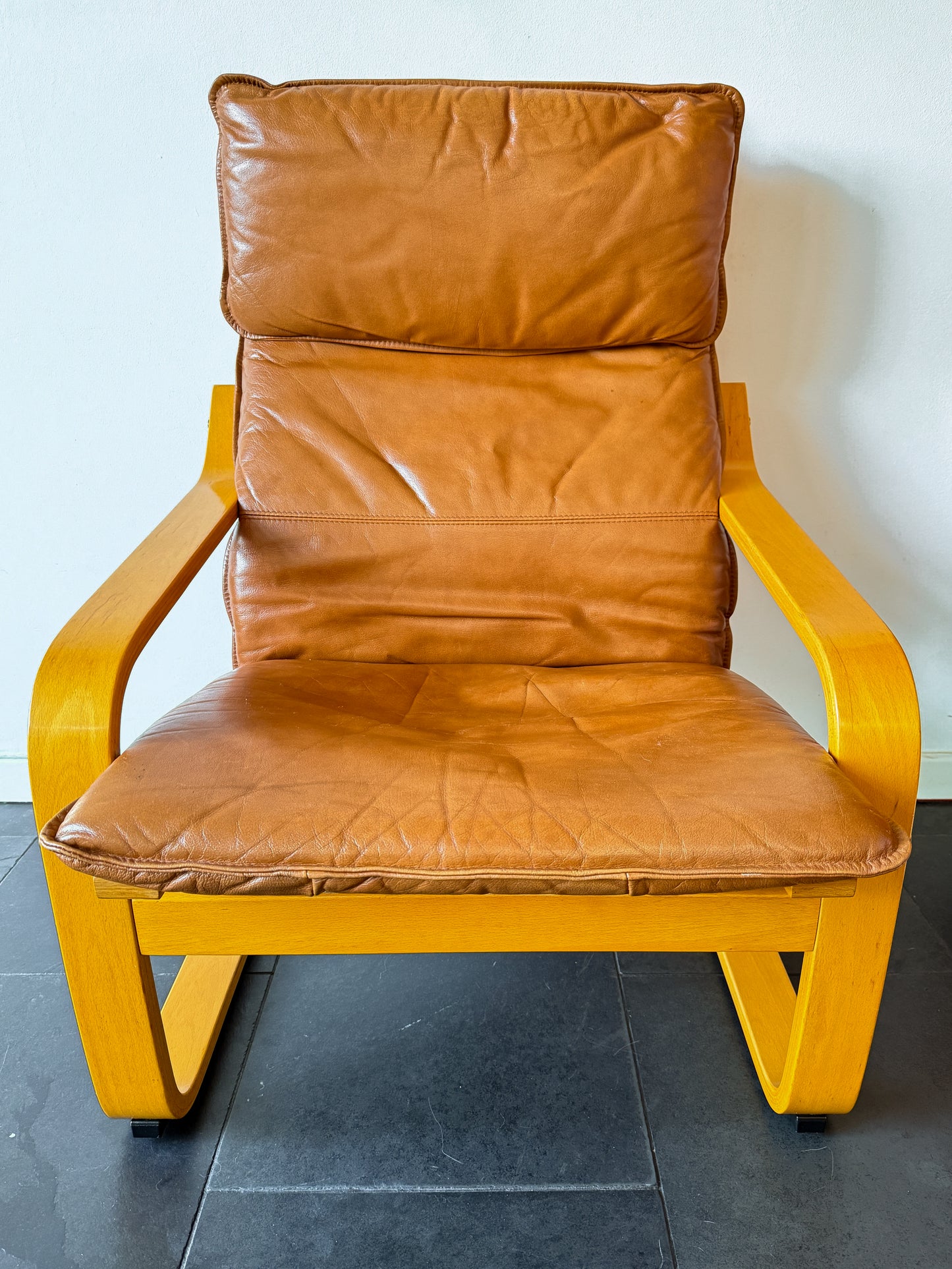 Vintage IKEA Poäng Armchair in Cognac Leather by Noboru Nakamura | Scandinavian Modern, late 20th Century
