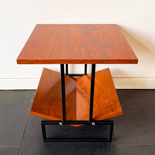 Mid-century modern magazine table, wood and black metal, mid-20th century. By vintagefindsbyrenata
