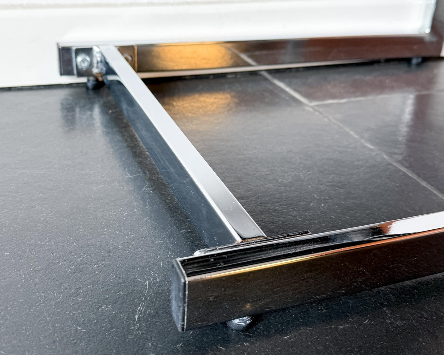 Vintage Chrome Side Table with Black Glass Top | Modernist, 1970s