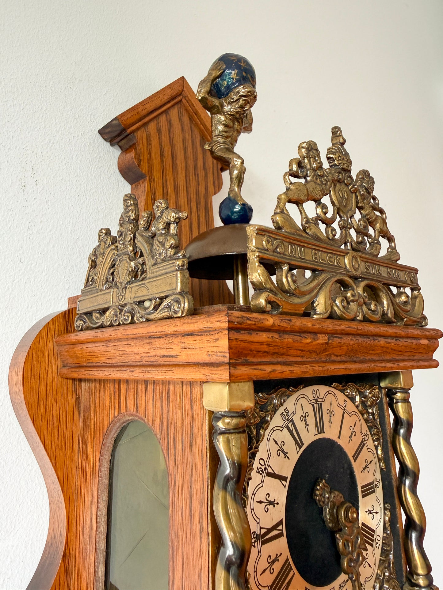 Vintage Warmink Zaanse Wall Clock with Atlas Pediment | Dutch Baroque Revival, Mid-Century