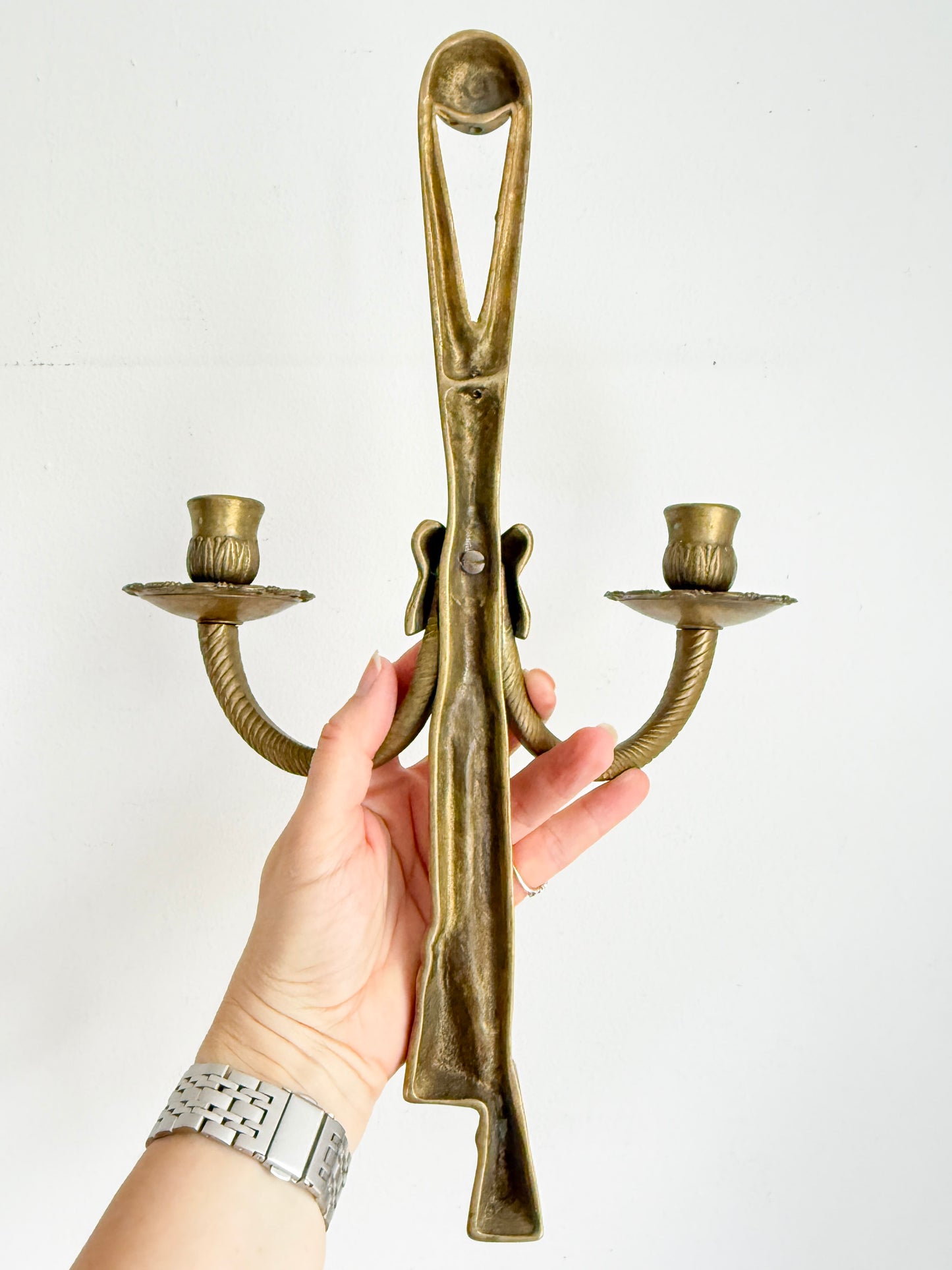 Vintage Brass Double Wall Candle Sconce | Neoclassical Style, Mid-20th Century