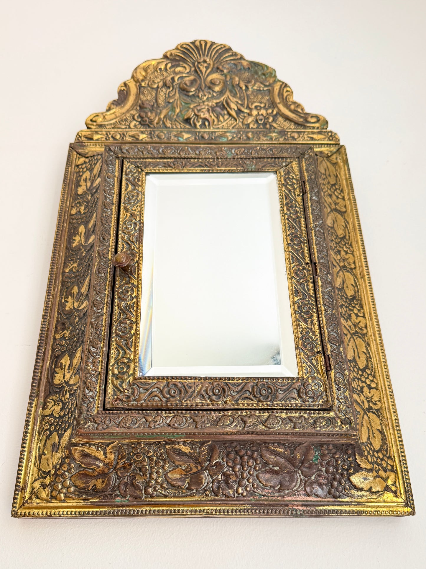 Antique Wall Cabinet with Beveled Mirror and Brush | Victorian, late 19th / early 20th Century