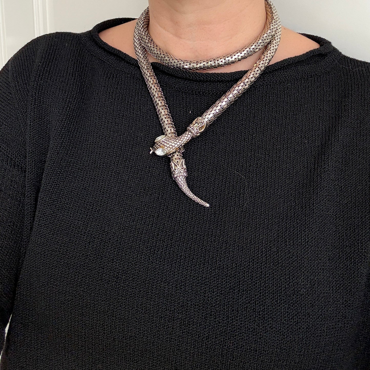 Vintage XL Snake Mesh Necklace attributed to DL Auld Co. | Sculptural Statement Jewelry, 1970/80s