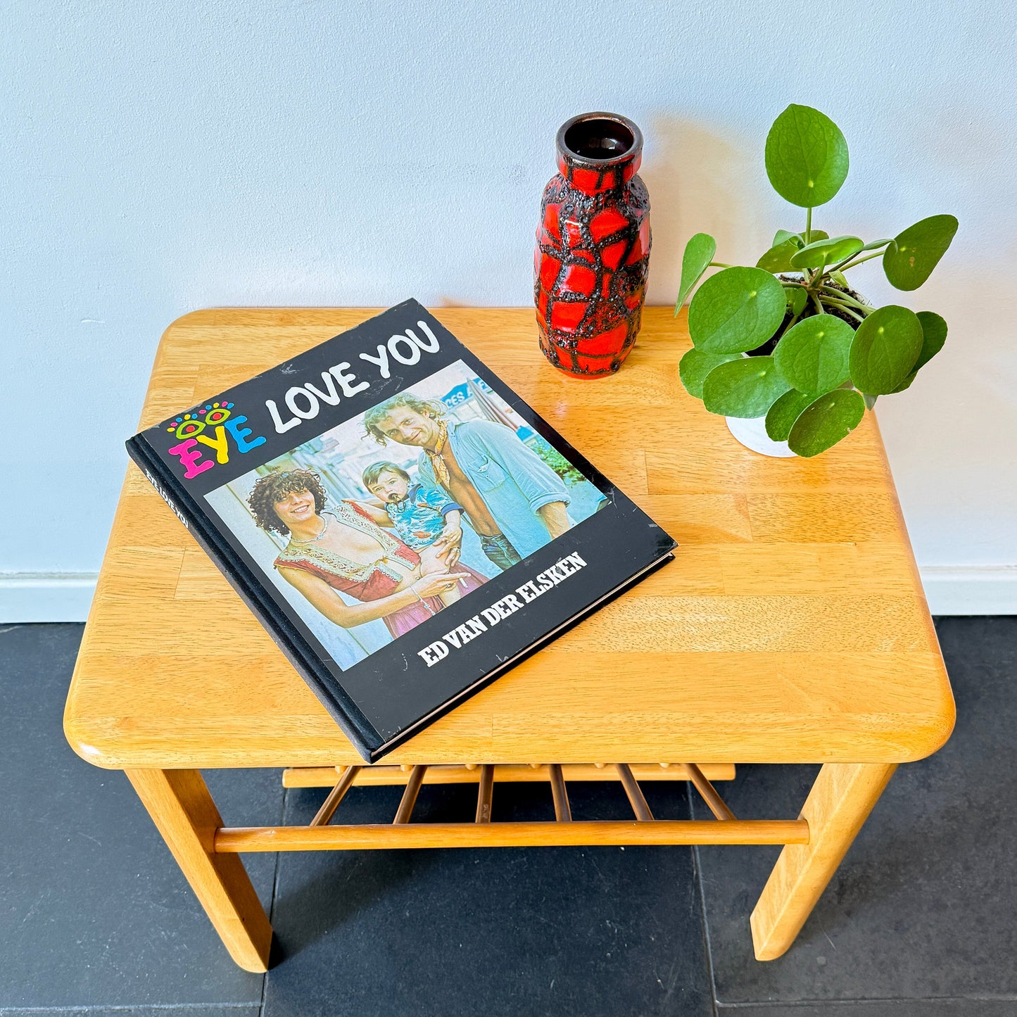 Vintage Wooden Side Table with Magazine Rack | Mid-Century Modern, Late 20th Century