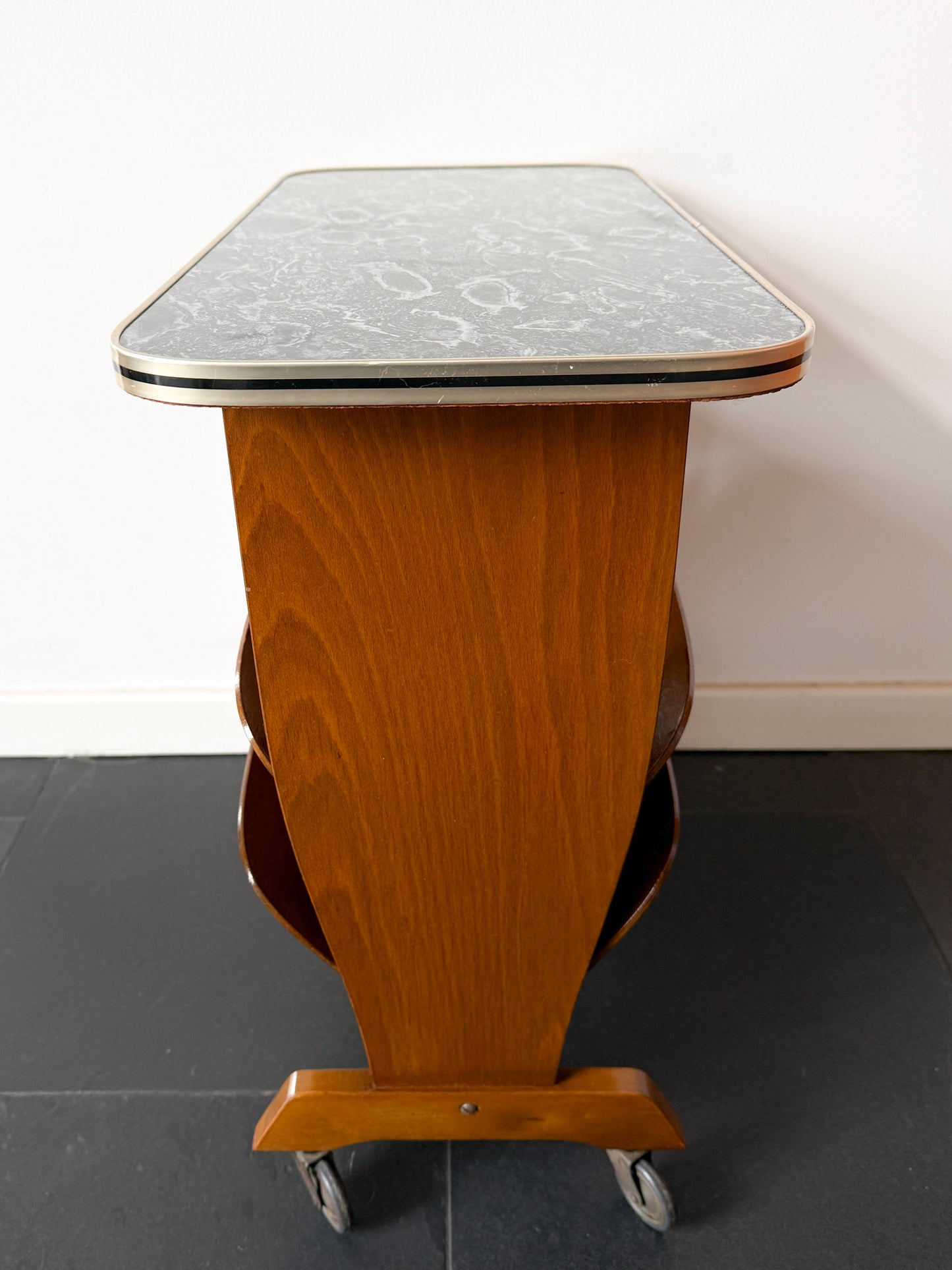 Vintage Bar Cart / Magazine Rack with Marble-Effect Top | Mid-Century Modern, 1950/60s