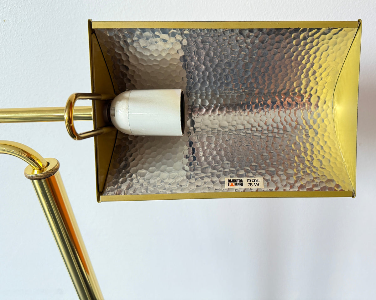 Vintage Dijkstra Brass Floor Lamp with Adjustable Height and Swing Arm | Mid-Century Modern, 1970s