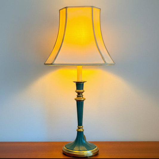 Mid-Century Empire style brass XL table lamp by Kullmann with fabric shade.