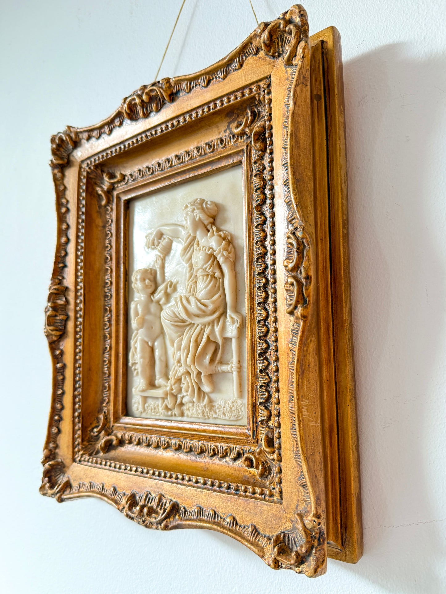 Vintage Framed Classical Figural Relief Wall Plaque | Rococo Revival, Mid–late 20th century