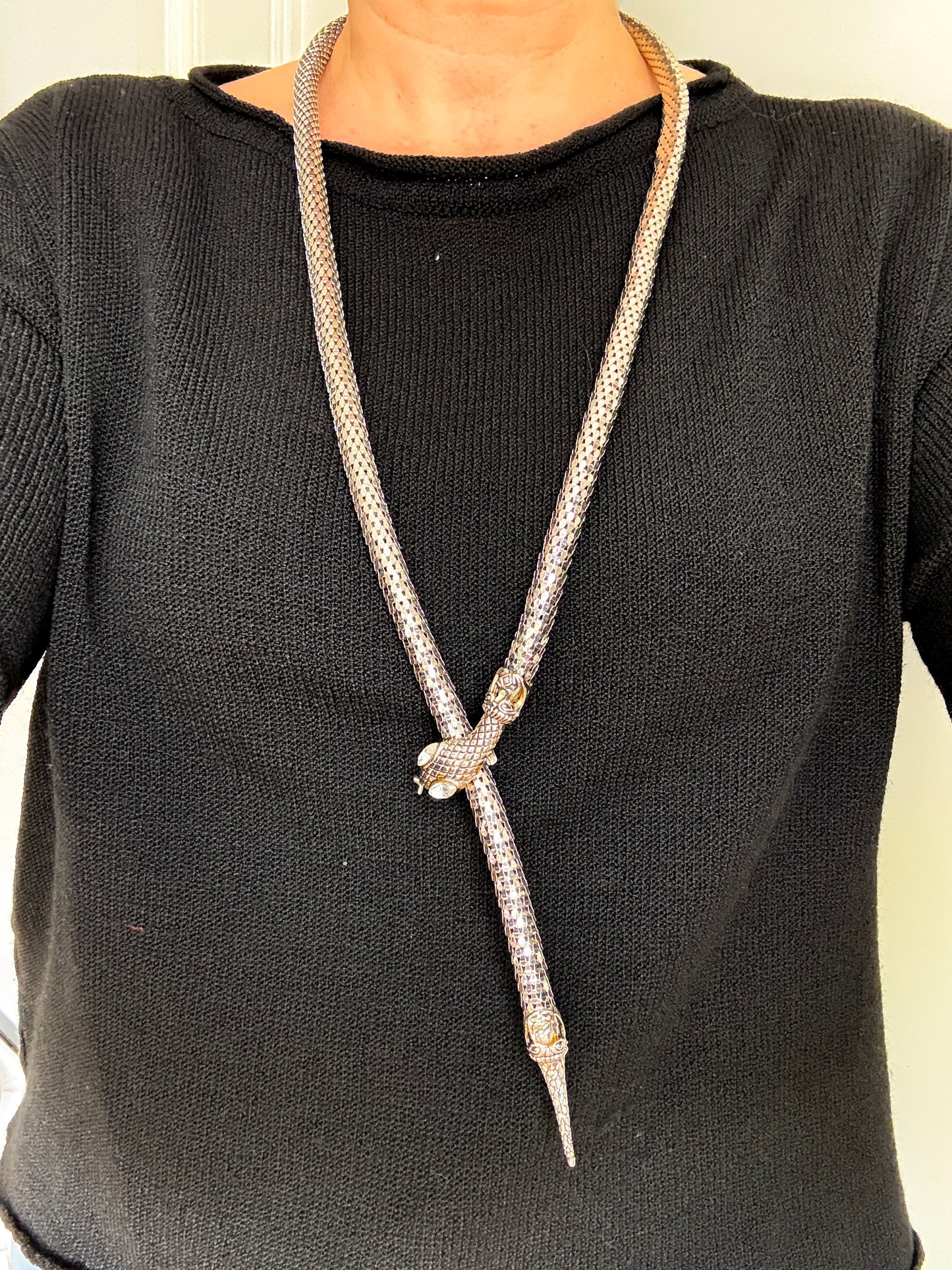Vintage XL Snake Mesh Necklace attributed to DL Auld Co. | Sculptural Statement Jewelry, 1970/80s