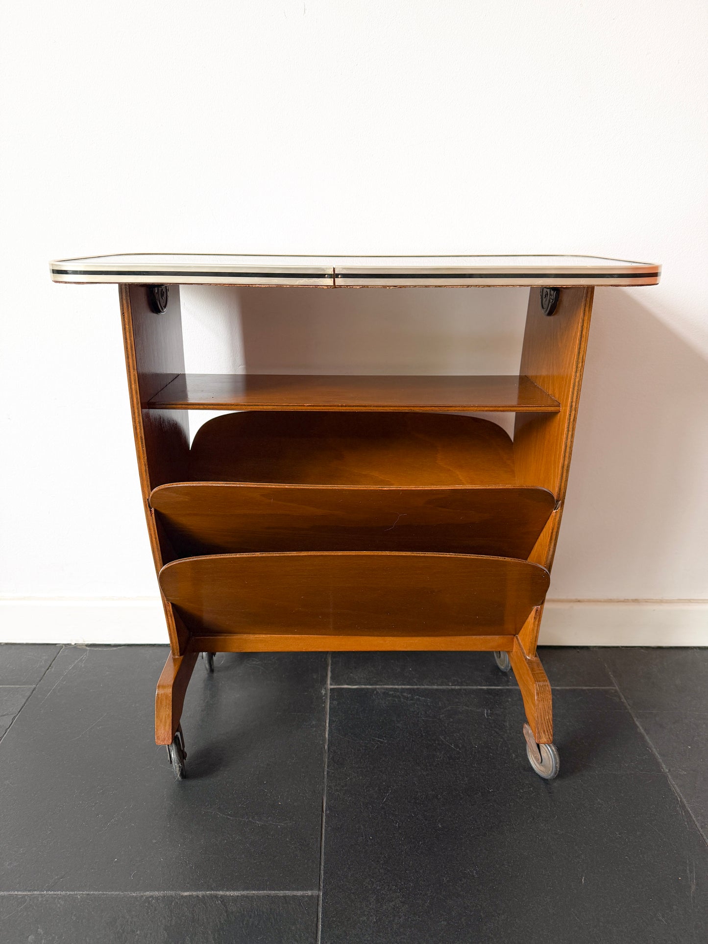 Vintage Bar Cart / Magazine Rack with Marble-Effect Top | Mid-Century Modern, 1950/60s