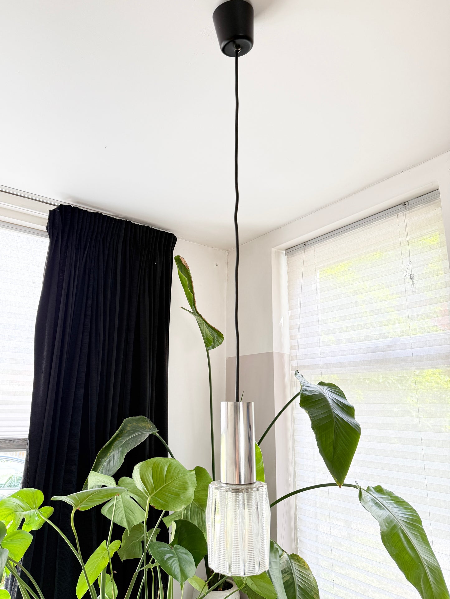 Vintage Pair of Textured Glass Pendant Lights | Mid-Century Modern, 1960/70s