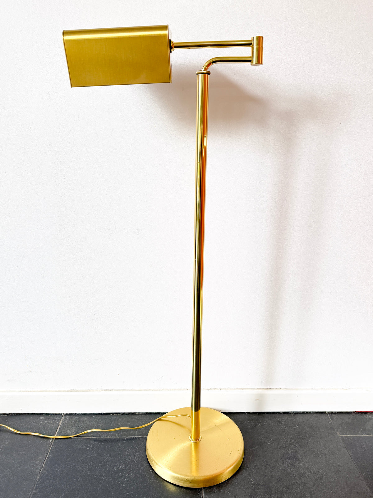 Vintage Dijkstra Brass Floor Lamp with Adjustable Height and Swing Arm | Mid-Century Modern, 1970s