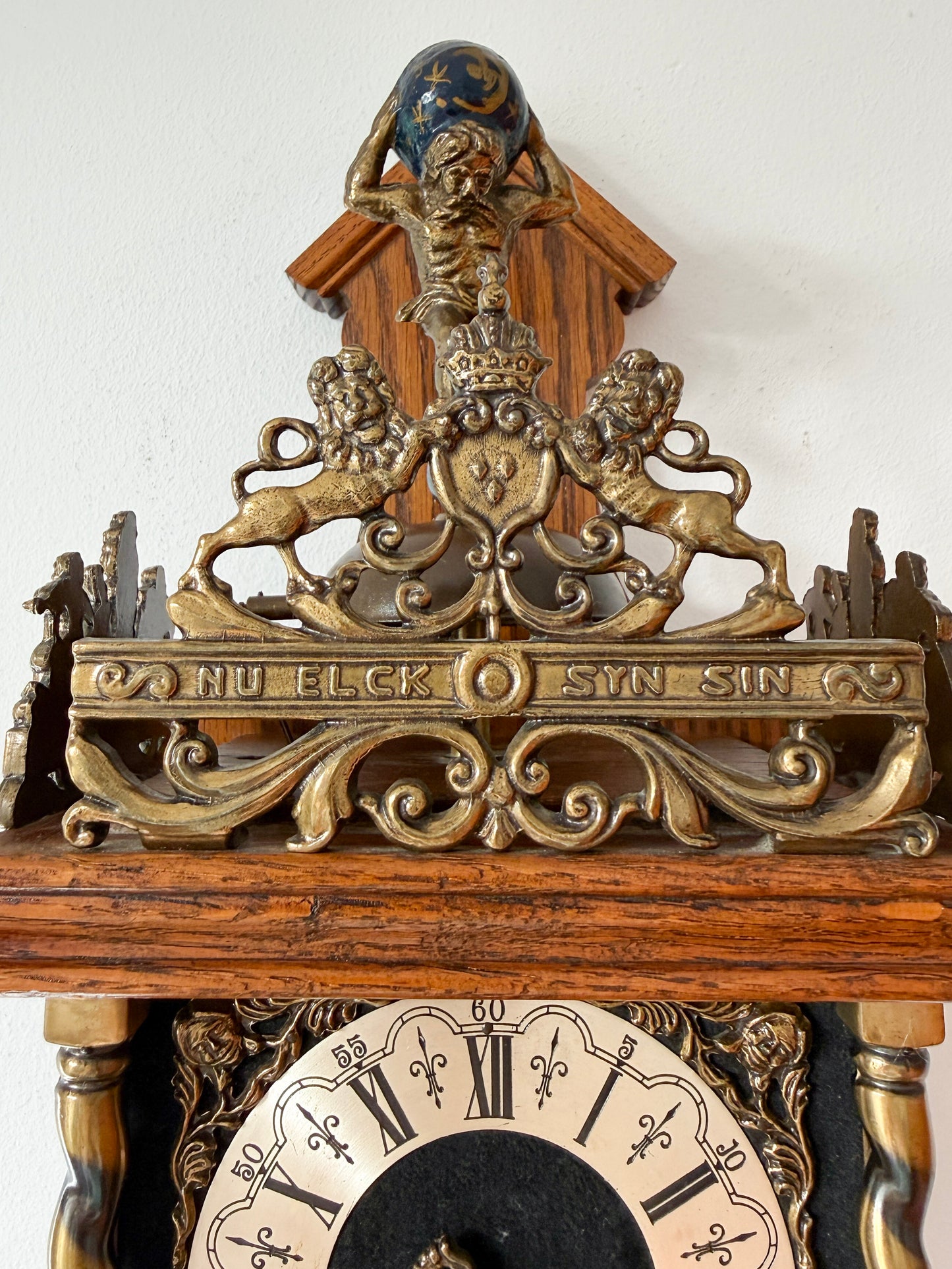 Vintage Warmink Zaanse Wall Clock with Atlas Pediment | Dutch Baroque Revival, Mid-Century