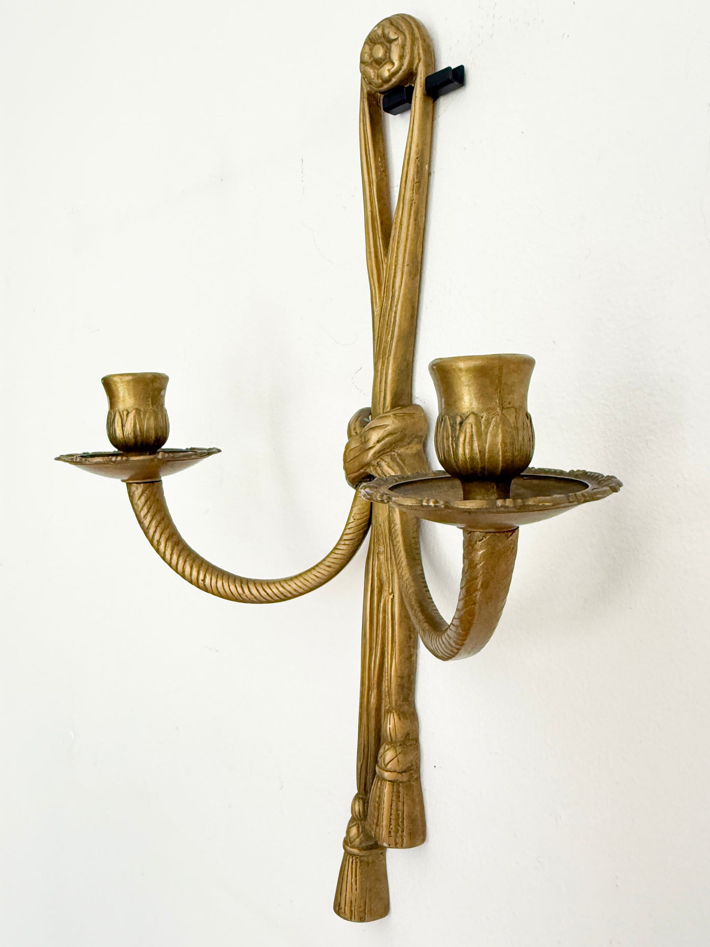 Vintage Brass Double Wall Candle Sconce | Neoclassical Style, Mid-20th Century