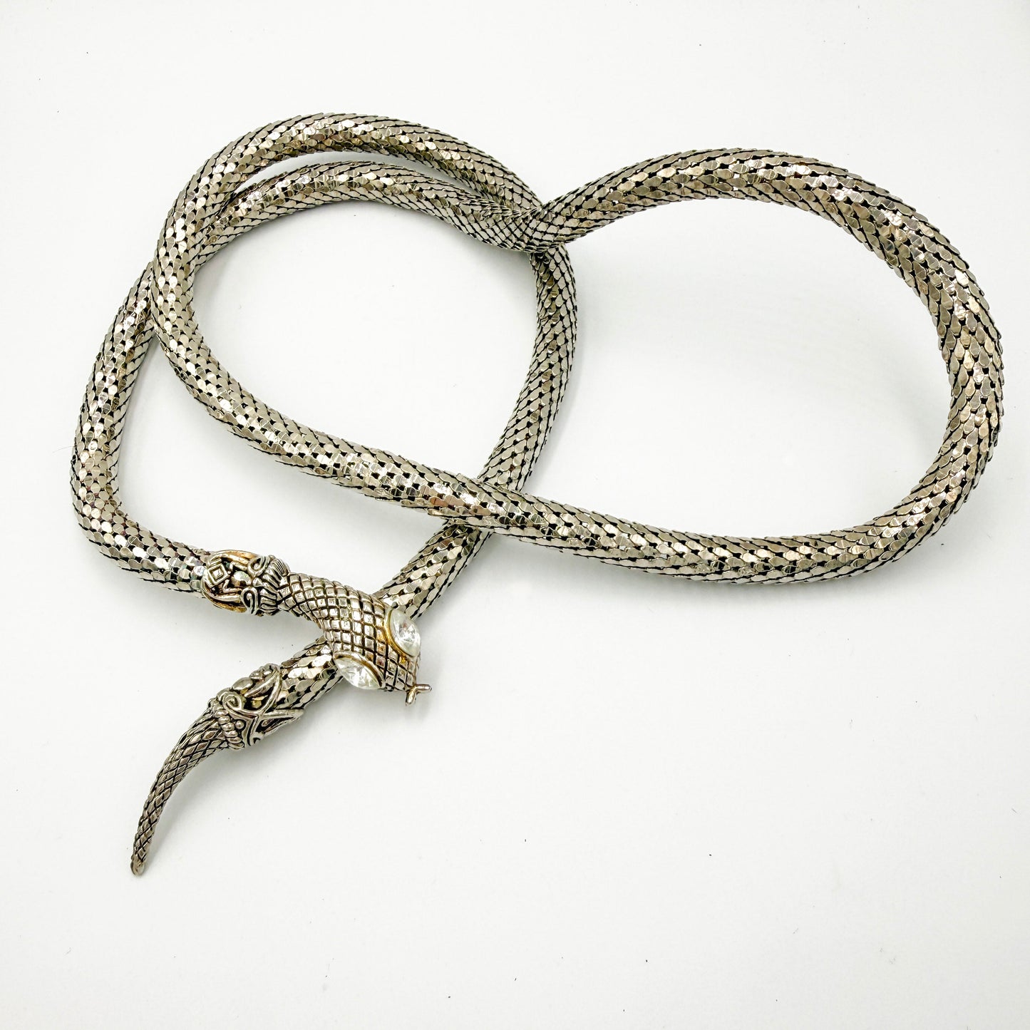 Vintage XL Snake Mesh Necklace attributed to DL Auld Co. | Sculptural Statement Jewelry, 1970/80s