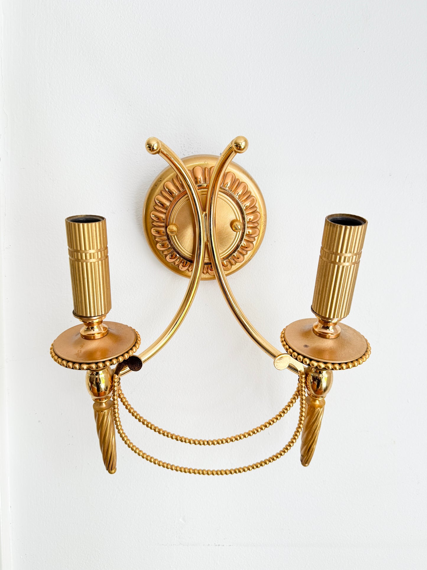 Vintage Pair of Gaetano Sciolari Double Wall Sconces in Gilt Brass | Hollywood Regency, 1960/70s