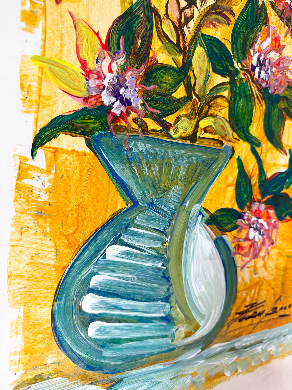 Vintage Signed Floral Still Life on Paper | Expressionist Modern, 2000