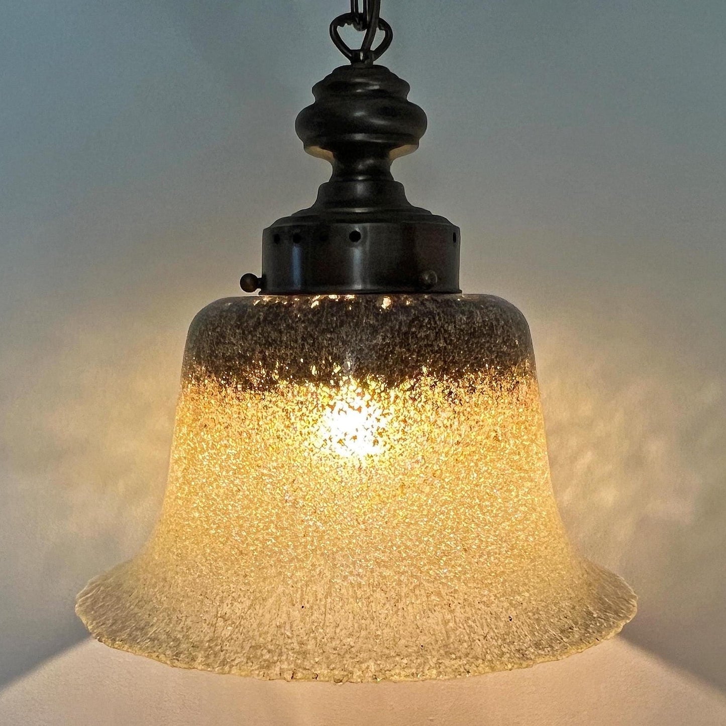 Mid-Century / Art Deco Peill &amp; Putzler glass and brass pendant lamp, vintage German lighting.