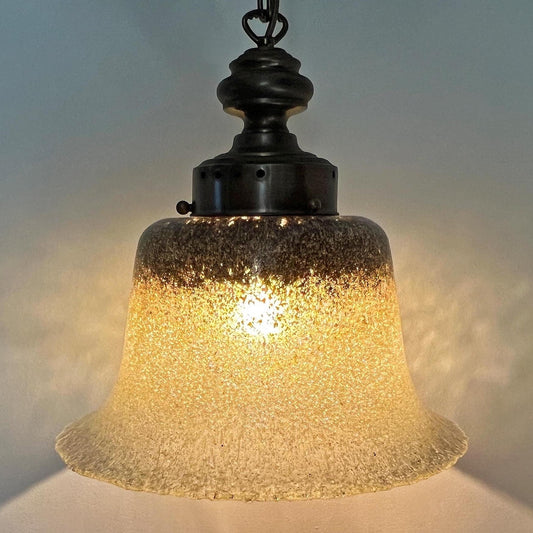 Mid-Century / Art Deco Peill &amp; Putzler glass and brass pendant lamp, vintage German lighting.