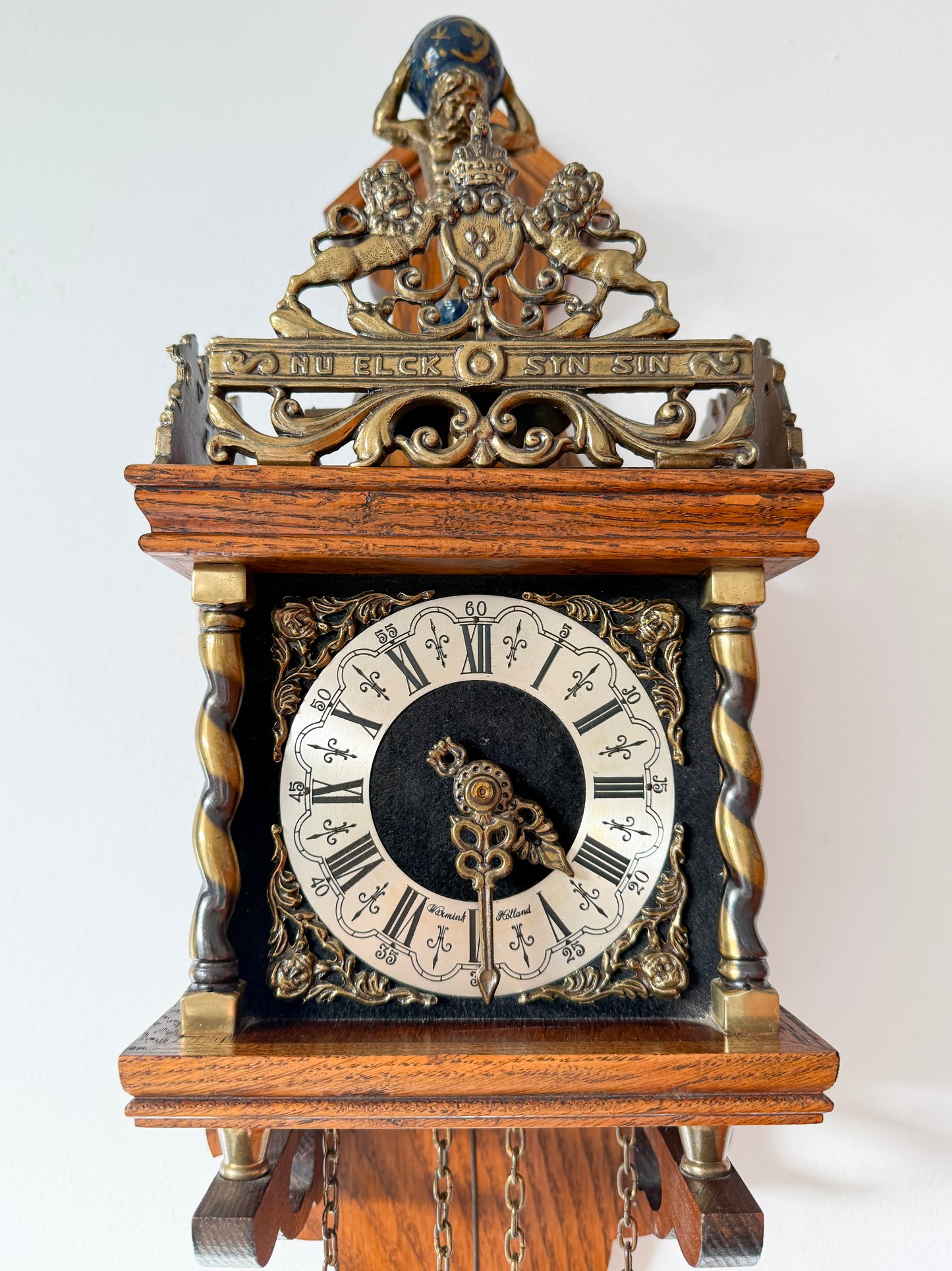 Vintage Warmink Zaanse Wall Clock with Atlas Pediment | Dutch Baroque Revival, Mid-Century