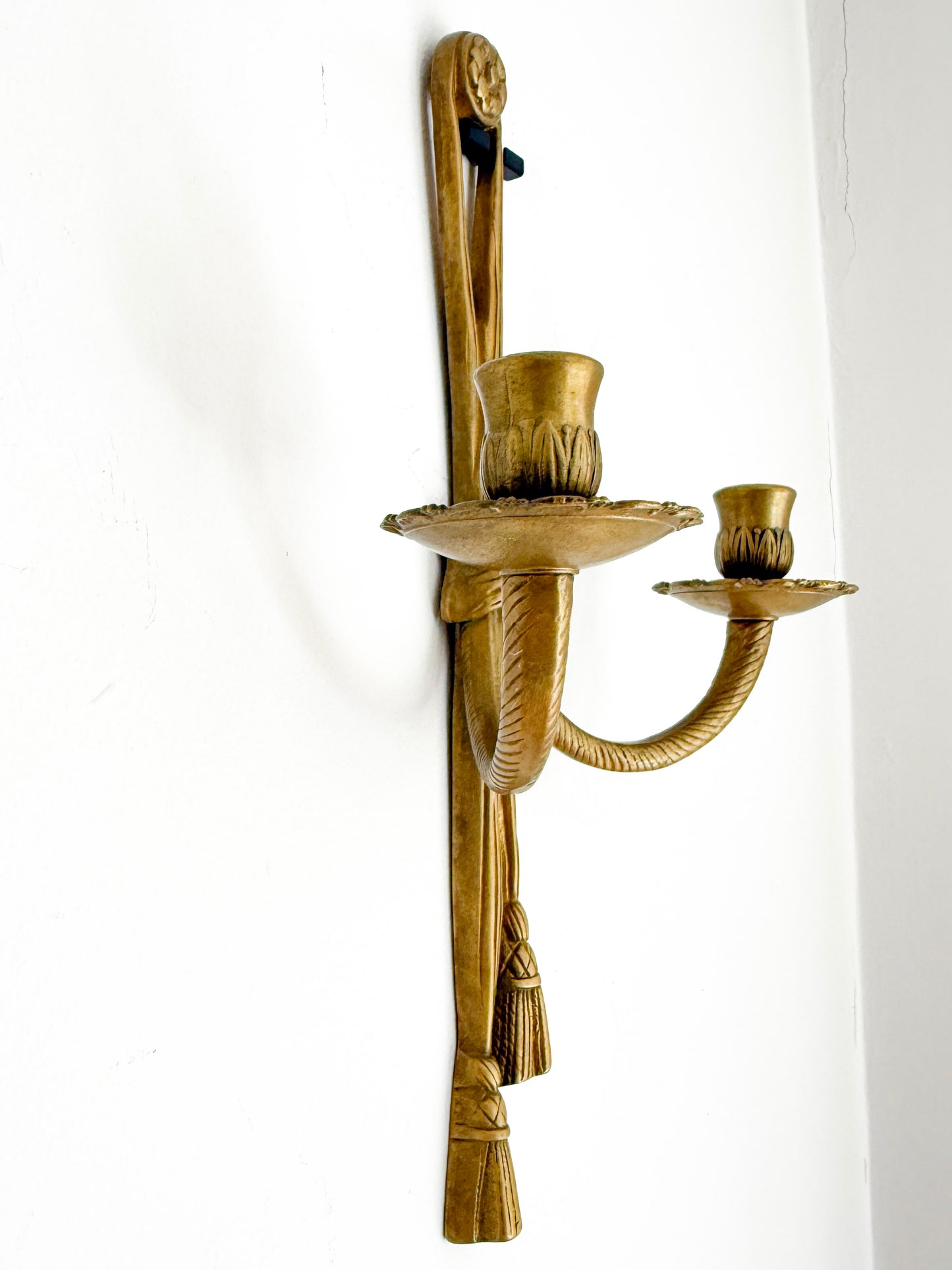 Vintage Brass Double Wall Candle Sconce | Neoclassical Style, Mid-20th Century