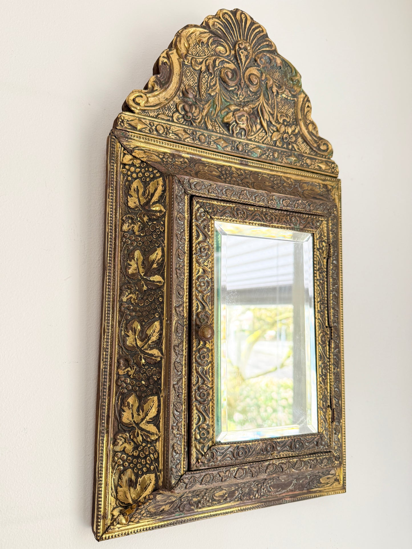 Antique Wall Cabinet with Beveled Mirror and Brush | Victorian, late 19th / early 20th Century