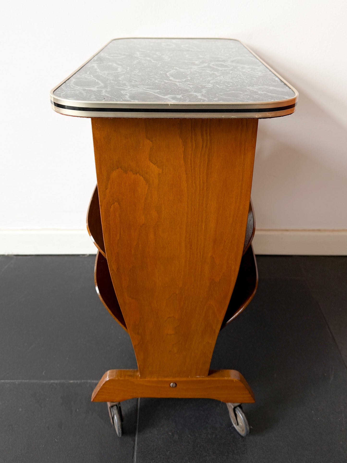 Vintage Bar Cart / Magazine Rack with Marble-Effect Top | Mid-Century Modern, 1950/60s