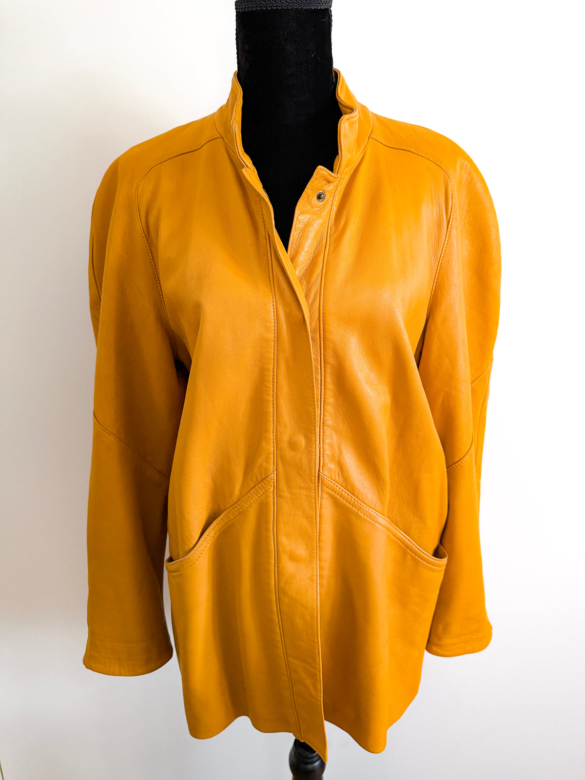 Vintage Ochre Yellow Leather Jacket by Marina | 1980s
