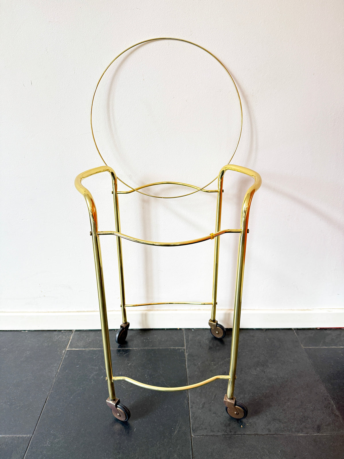 Vintage Brass Serving / Bar Cart with Smoked Glass Shelves | Hollywood Regency, 1970s