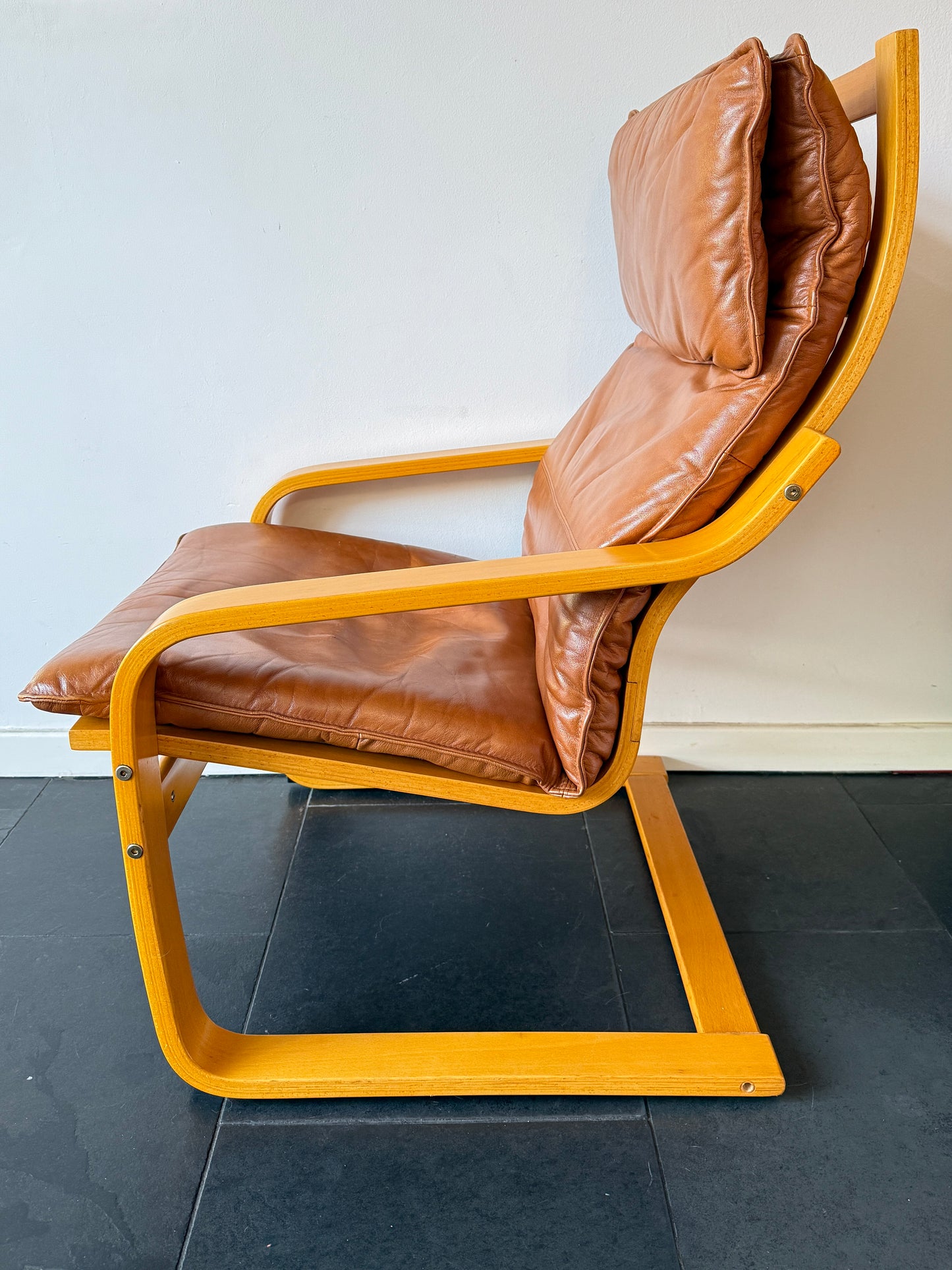 Vintage IKEA Poäng Armchair in Cognac Leather by Noboru Nakamura | Scandinavian Modern, late 20th Century
