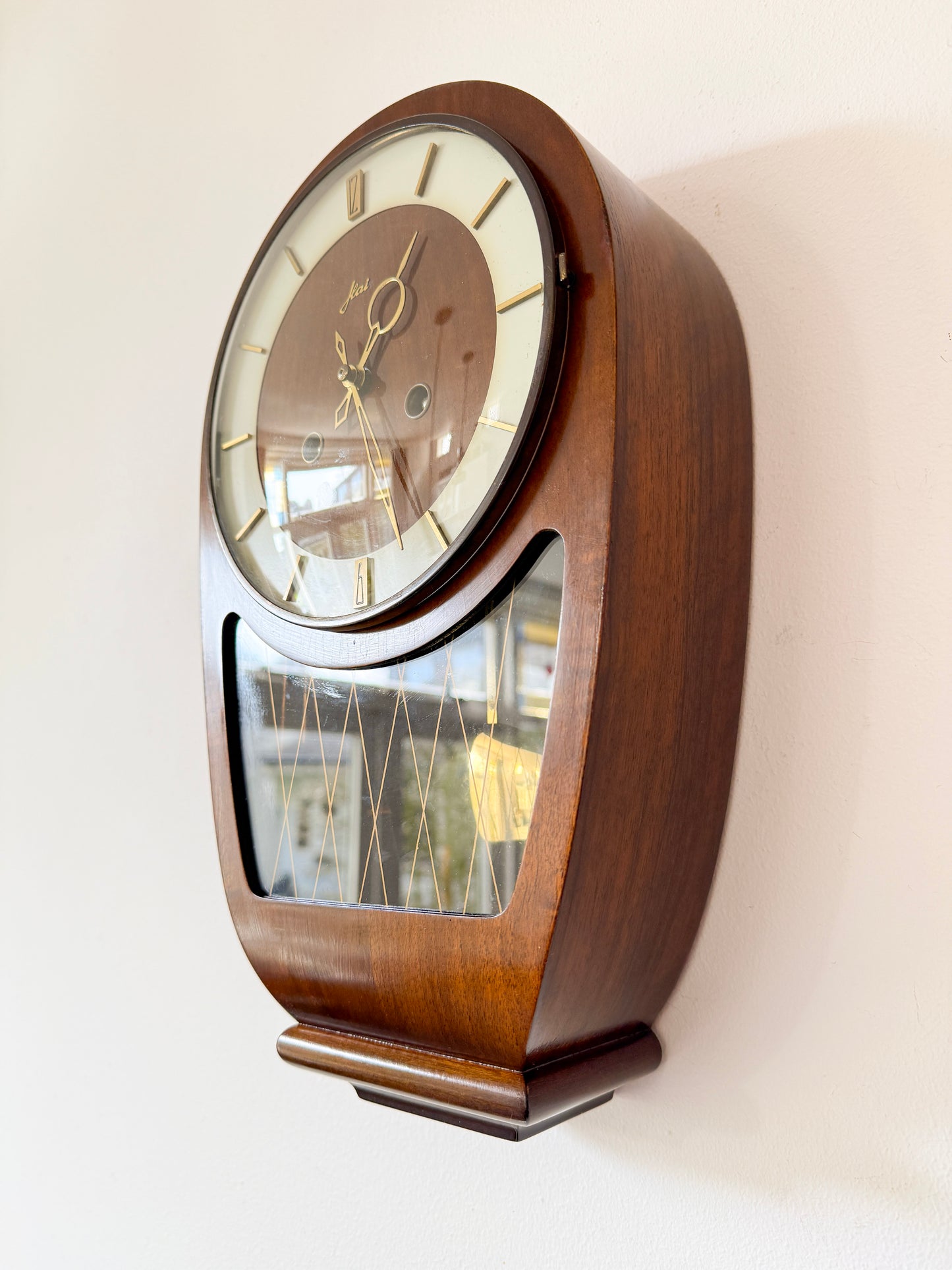 Vintage Haid Wall Clock with Hermle Movement | Mid-Century Modern, 1950s