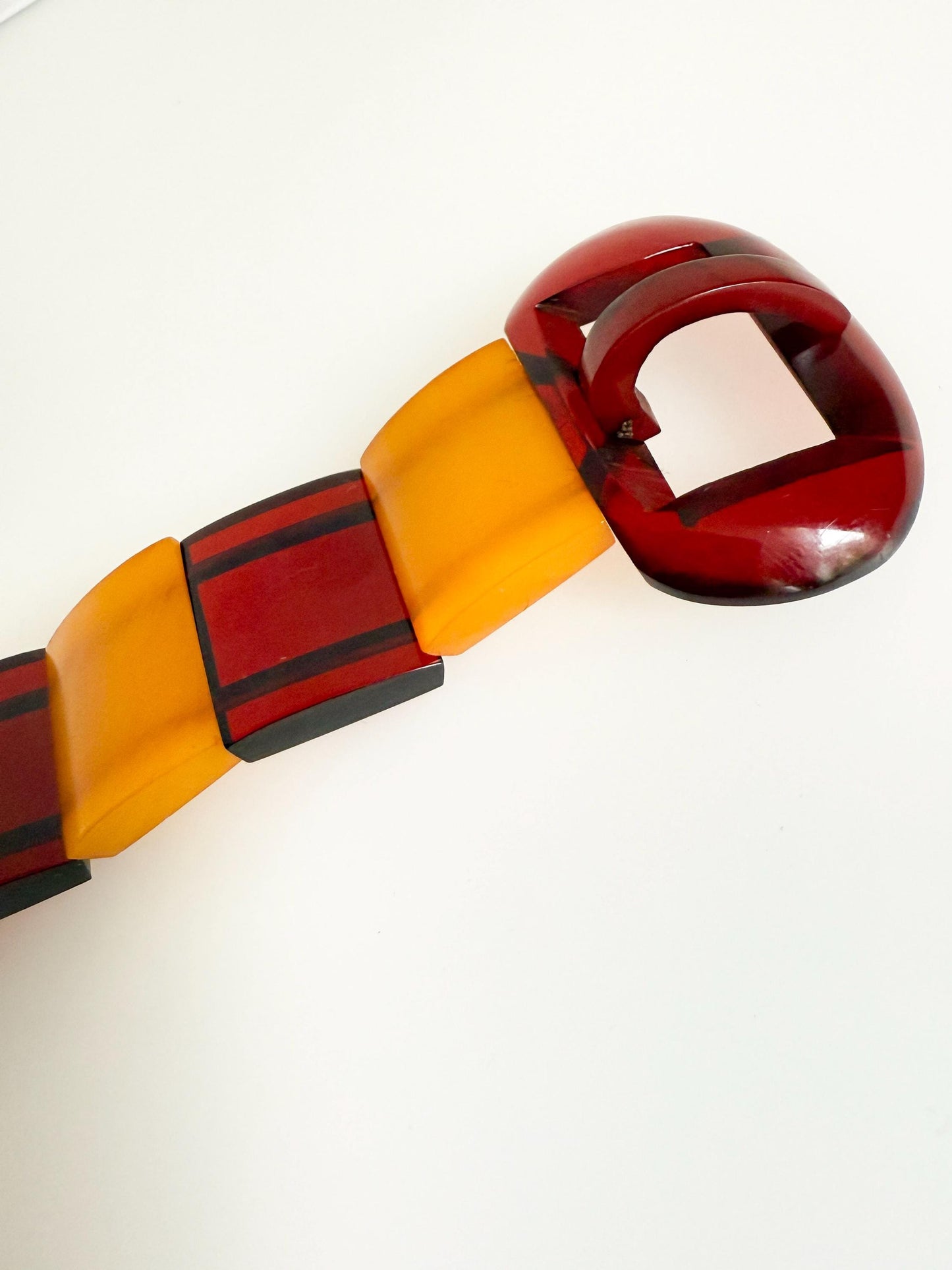 Vintage Bakelite Catalin Bracelet with Cherry Juice & Butterscotch Panels | Art Deco, 1940s