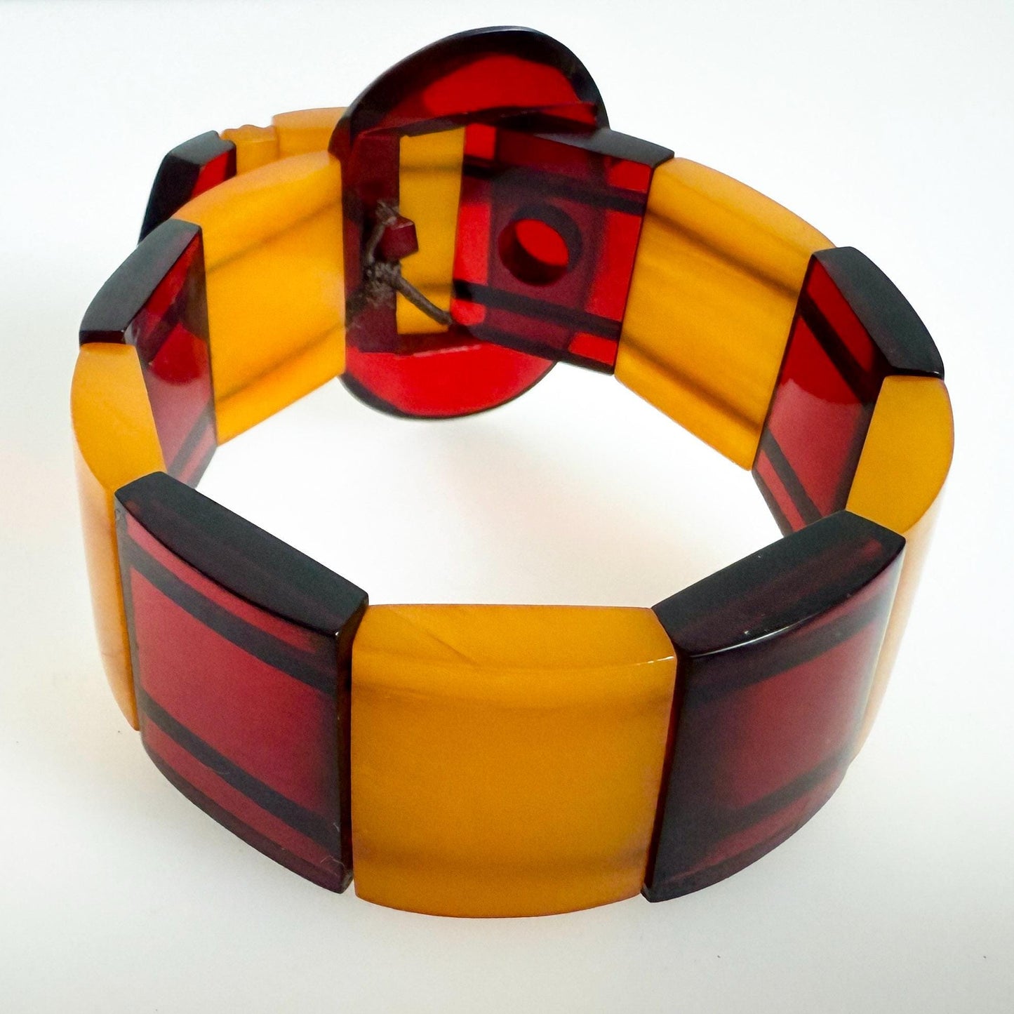 Vintage Bakelite Catalin Bracelet with Cherry Juice & Butterscotch Panels | Art Deco, 1940s