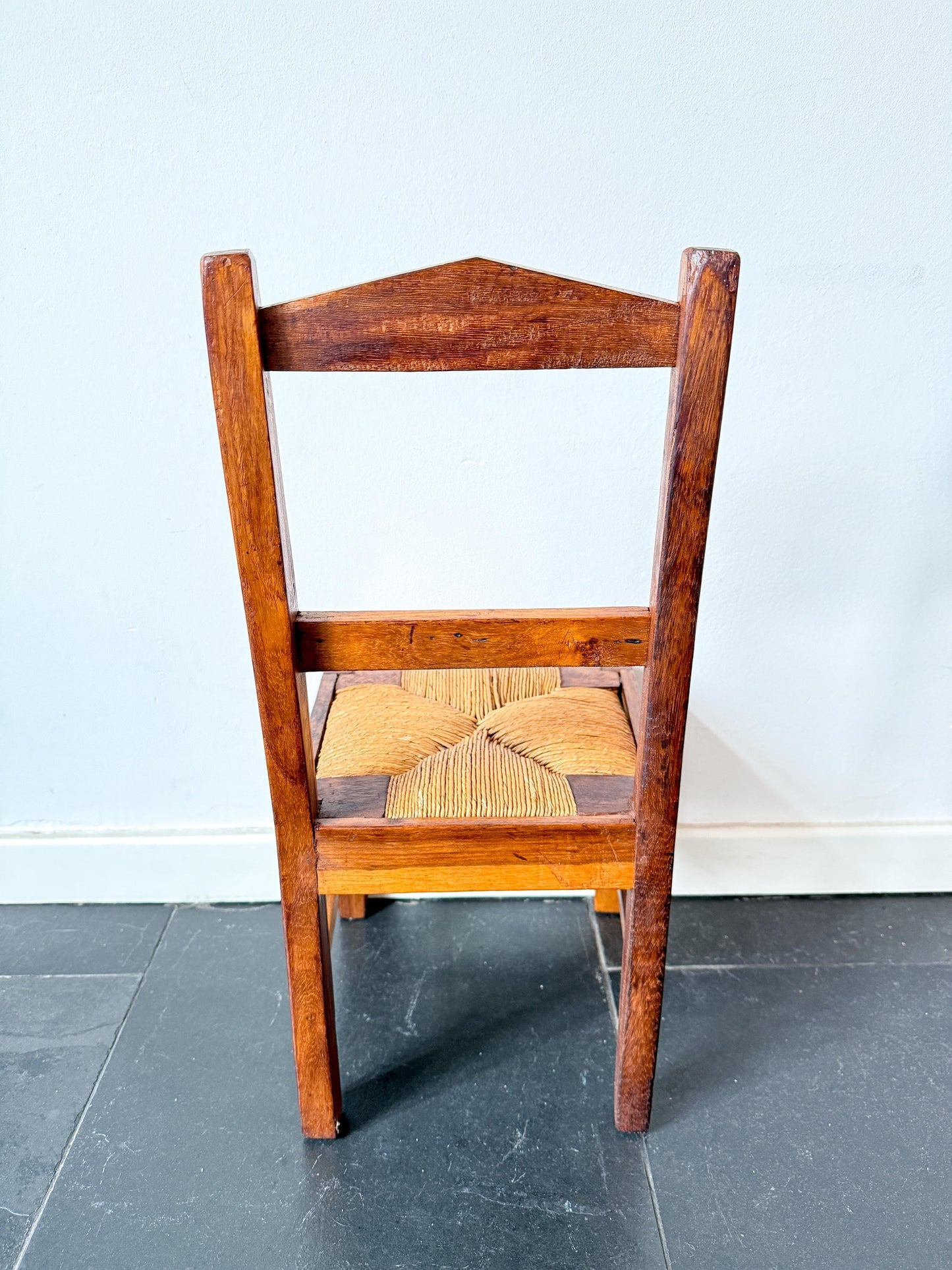 Vintage Wooden Children’s Chair with Woven Seat | Art Deco · Rustic, early 20th Century