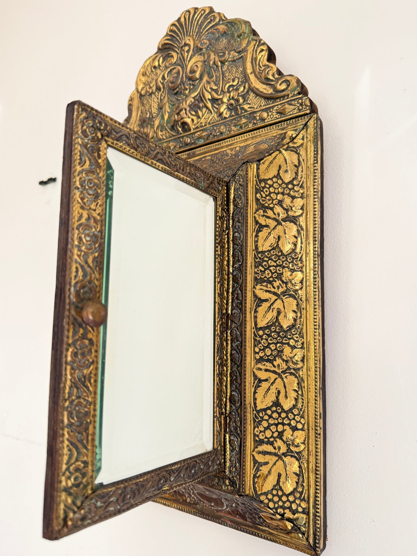 Antique Wall Cabinet with Beveled Mirror and Brush | Victorian, late 19th / early 20th Century
