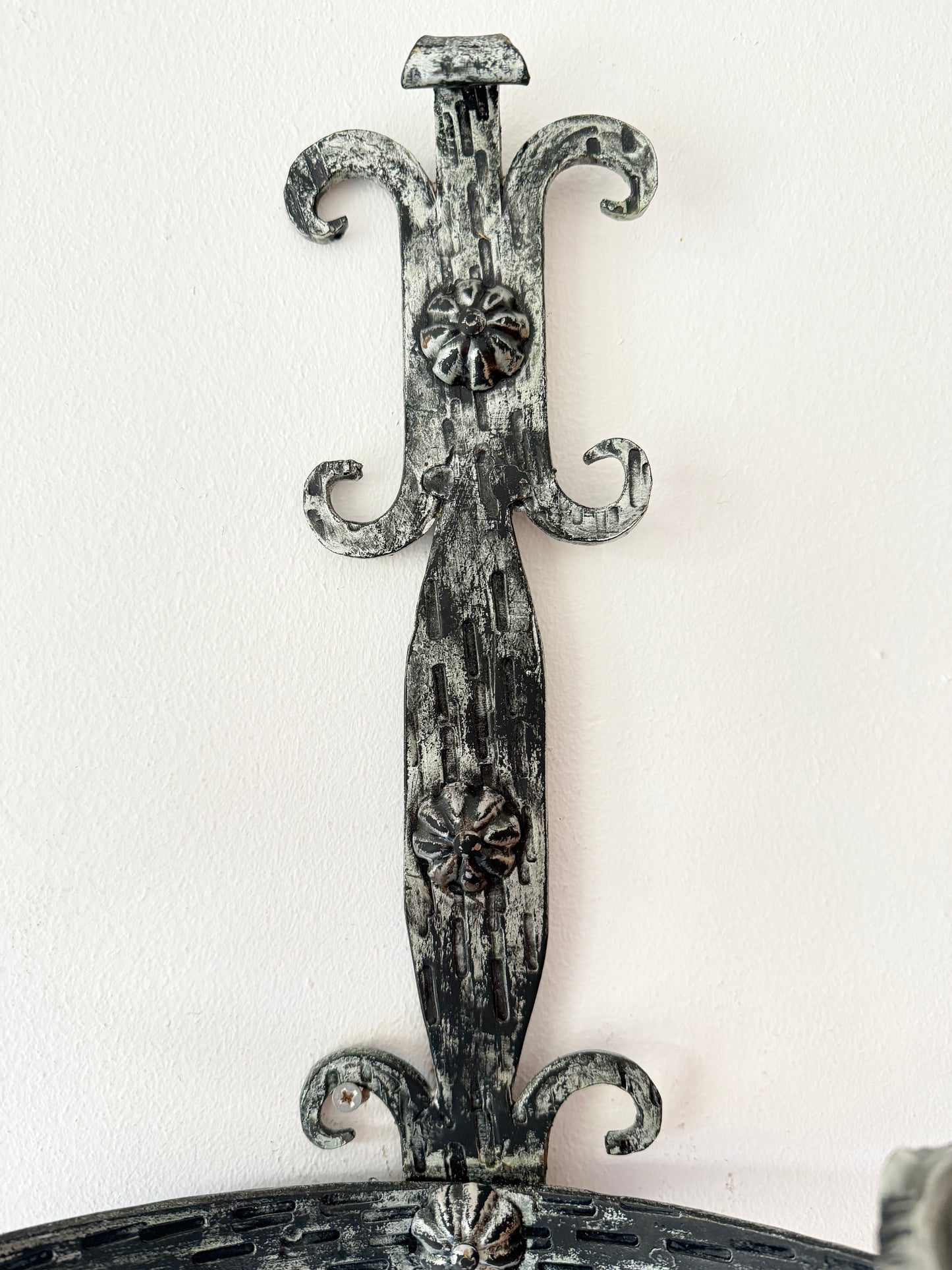 Vintage Wrought Iron Double Wall Sconce with Fleur-de-Lys Motif | Arts & Crafts, Mid-20th Century