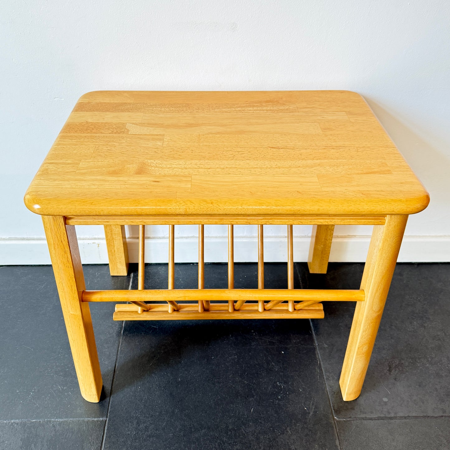 Vintage Wooden Side Table with Magazine Rack | Mid-Century Modern, Late 20th Century