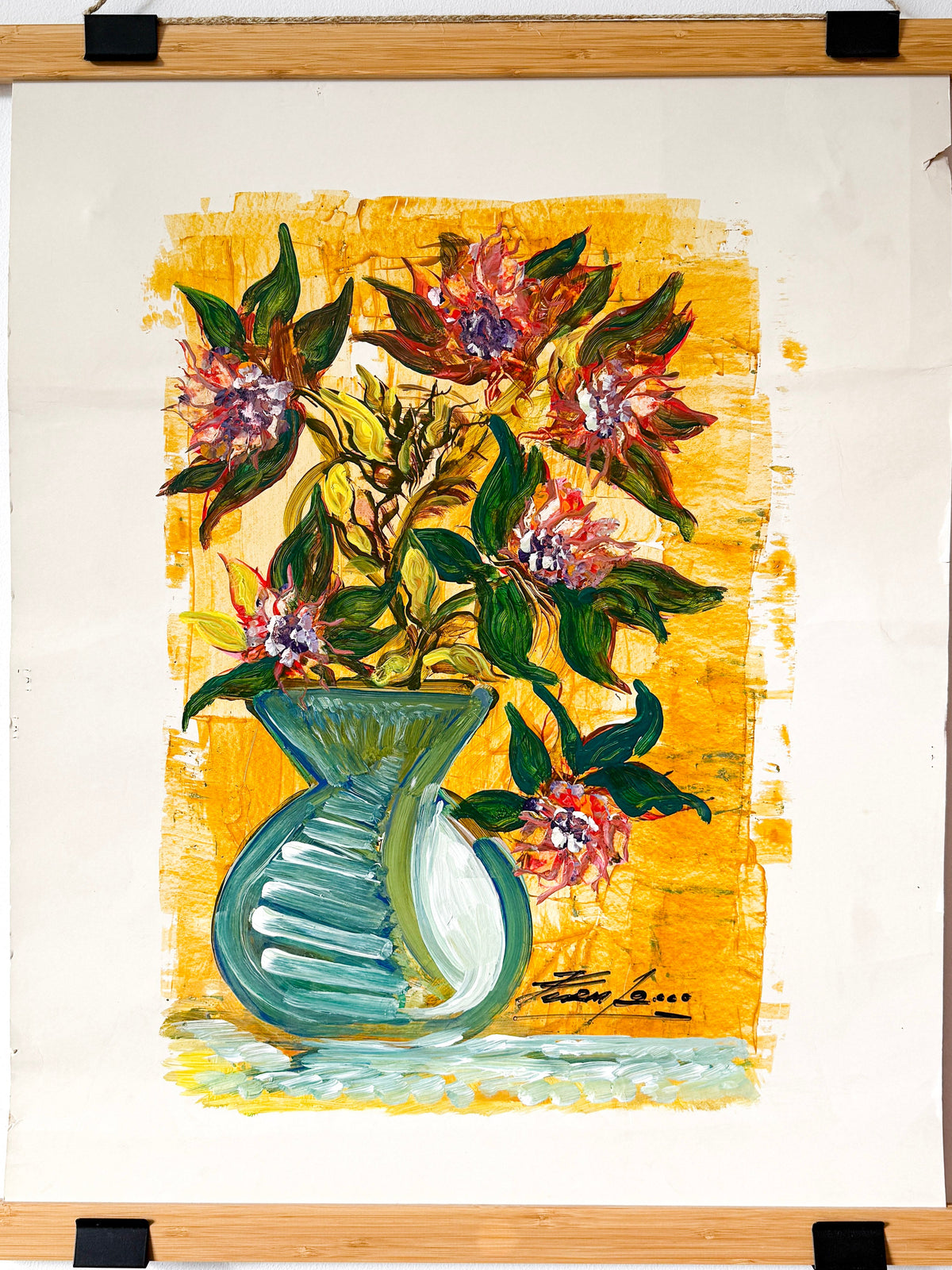 Vintage Signed Floral Still Life on Paper | Expressionist Modern, 2000